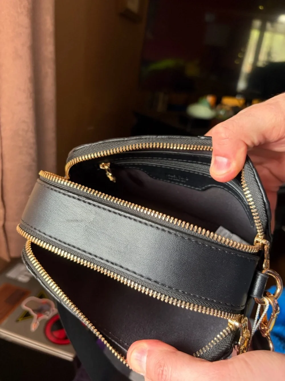 Valentino Orlandi Black Quilted Crossbody with Gold V Emblem